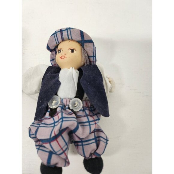 VTG Dutch Boy and Girl Children Miniature Dolls Old World Plaid Clothes Ceramic - Picture 5 of 7